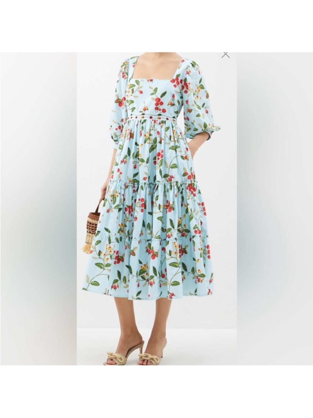 New Agua Bendita dress Miel FRUTAL floral cotton poplin tiered midi
